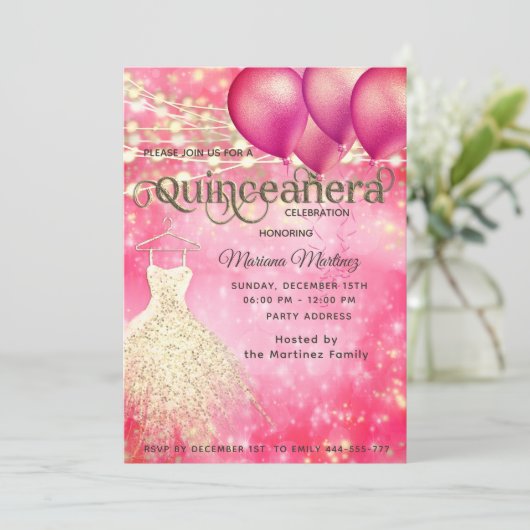 Roze goud Cool glitter String lampjes ballon Kaart (Staand voorkant)