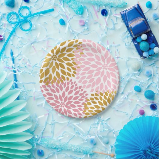 Roze Goud Dahlia Bloempapier borden Papieren Bordje (Feest)