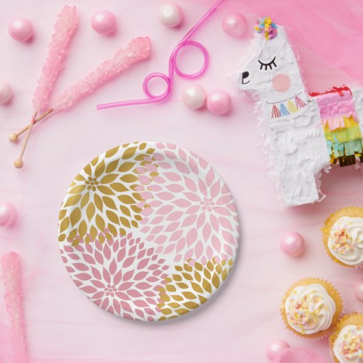 Roze Goud Dahlia Bloempapier borden Papieren Bordje (Feest)