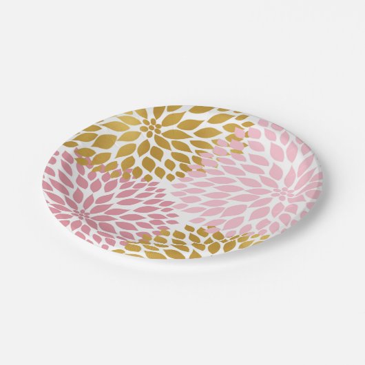 Roze Goud Dahlia Bloempapier borden Papieren Bordje (Gekanteld)