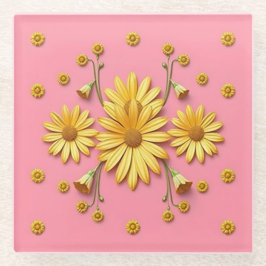 Roze Goud Daisies Glas Onderzetter (Voorkant)