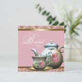 Roze Goud Damask Bruids Thee Douche Kaart (Staand voorkant)