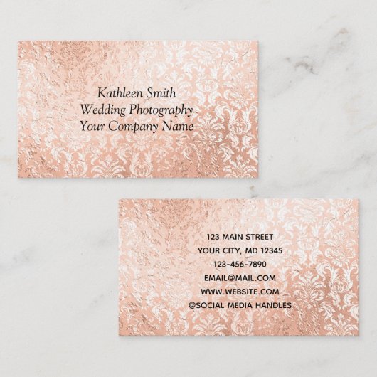 Roze Goud Damast Elegant Vrouwelijk Visitekaartje (Voorkant / Achterkant)