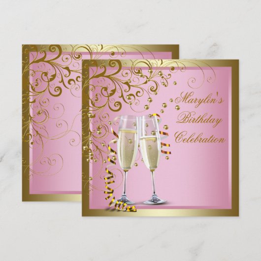 Roze Goud Dames Roze Goud Verjaardagsfeestje Kaart (Voorkant / Achterkant)