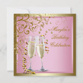 Roze Goud Dames Roze Goud Verjaardagsfeestje Kaart (Voorkant)