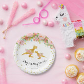 Roze Goud Dino Meisje Baby Show Party Papier Borde Papieren Bordje (Feest)