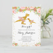 Roze Goud Dino Meisje Baby shower Invite Kaart (Staand voorkant)