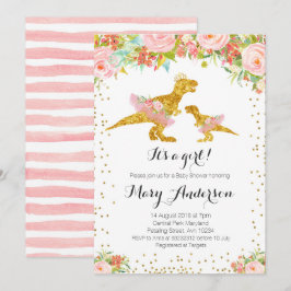Roze Goud Dino Meisje Baby shower Invite Kaart