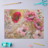 Roze & Goud Distressed Bloemen Decoupage Tissuepapier (Craft)