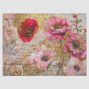 Roze & Goud Distressed Bloemen Decoupage Tissuepapier