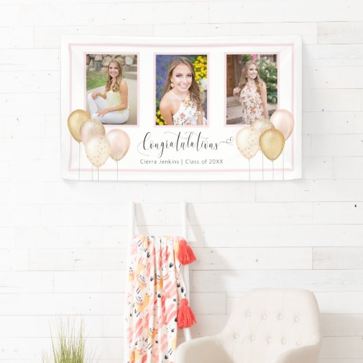Roze Goud Drie Foto's Afstuderen Banner (Insitu)