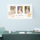 Roze Goud Drie Foto's Afstuderen Banner (Beurs)