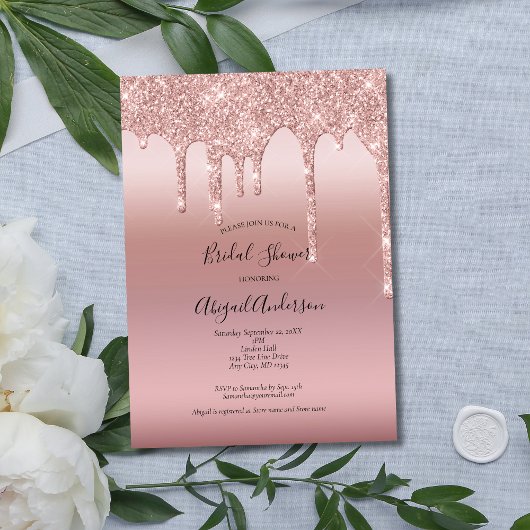 Roze Goud Drip Bruiloftsfeest Kaart