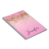 Roze Goud Dripping Glitters Gepersonaliseerd Minim Notitieboek (Rechterzijde)