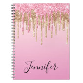 Roze Goud Dripping Glitters Gepersonaliseerd Minim Notitieboek (Voorkant)