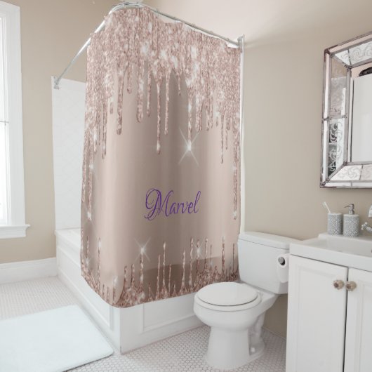 Roze Goud Dripping Marvel Douchegordijn (In situ)
