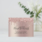 Roze Goud Dripping Nieuw Adres Verhuisaankondiging Briefkaart (Staand voorkant)