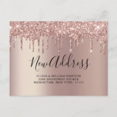 Roze Goud Dripping Nieuw Adres Verhuisaankondiging Briefkaart (Voorkant)