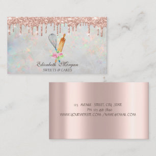 Roze Goud Drips Bakkerij Opal Holografisch Visitekaartje