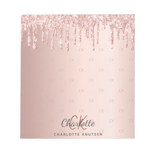 Roze goud druipt monogram initiaal naam notitieblok (Voorkant)