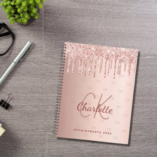 Roze goud druipt monogram schrift 2027 planner