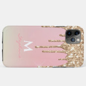 Roze Goud Druppelende Glitter Roze Ombre Monogram Case-Mate iPhone Case (Achterkant (horizontaal))