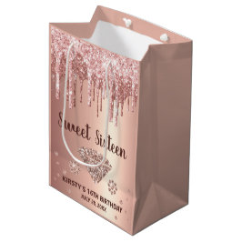 Roze Goud Druppelende Glitters & Diamanten Sweet 1 Medium Cadeauzakje