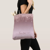Roze goud druppels met logo tote bag (Dichtbij)
