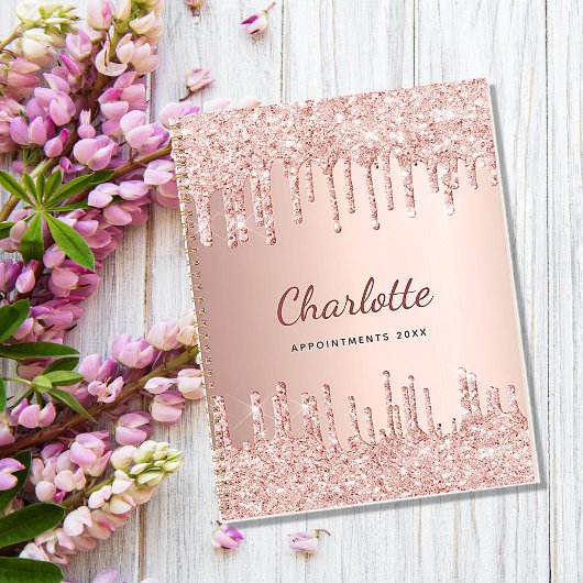 Roze goud druppels monogram naam 2027 planner