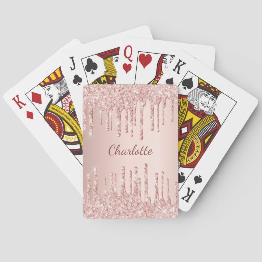 Roze goud druppels naam script pokerkaarten (Achterkant)