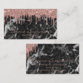 Roze Goud Druppels Zwarte Marmer Aangepaste Glitte Visitekaartje (Voorkant / Achterkant)