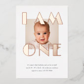 Roze Goud EEN Foto voor Eerste Verjaardag Folie Uitnodiging (Voorkant)