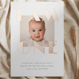 Roze Goud EEN Foto voor Eerste Verjaardag Folie Uitnodiging