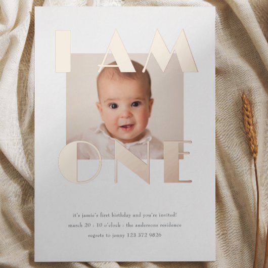 Roze Goud EEN Foto voor Eerste Verjaardag Folie Uitnodiging