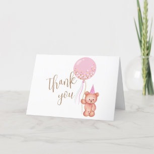 Roze Goud Eenvoudig Teddy Bear Balloon Baby shower Bedankkaart