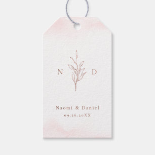 Roze goud eenvoudige botanische bladeren monogram cadeaulabel