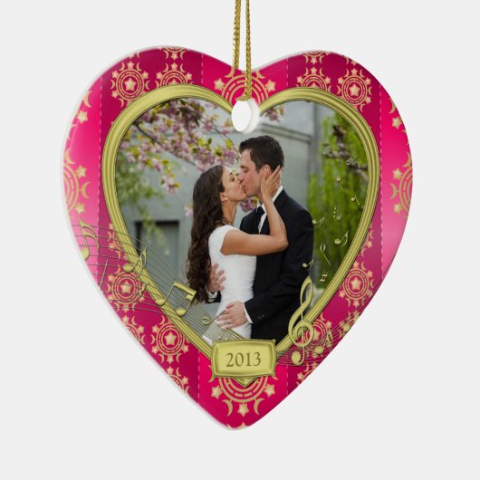 Roze Goud Eerste Kerstmis Samen Foto Xmas Keramisch Ornament (Rechts)