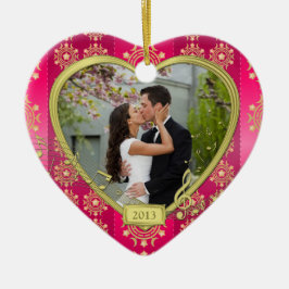 Roze Goud Eerste Kerstmis Samen Foto Xmas Keramisch Ornament