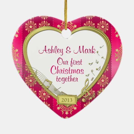 Roze Goud Eerste Kerstmis Samen Foto Xmas Keramisch Ornament (Achterkant)