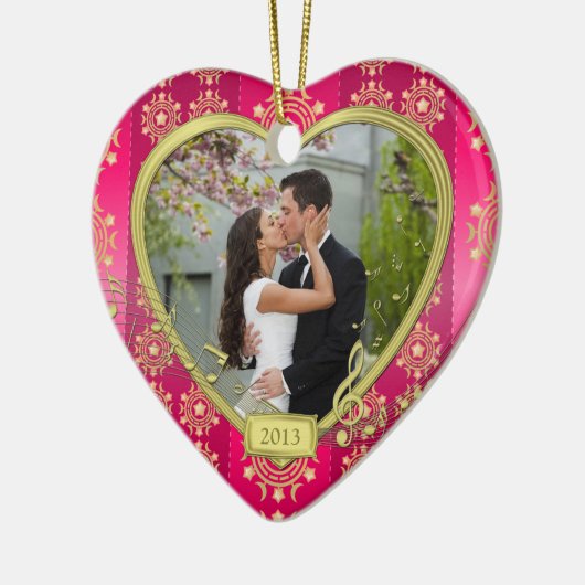 Roze Goud Eerste Kerstmis Samen Foto Xmas Keramisch Ornament (Links)