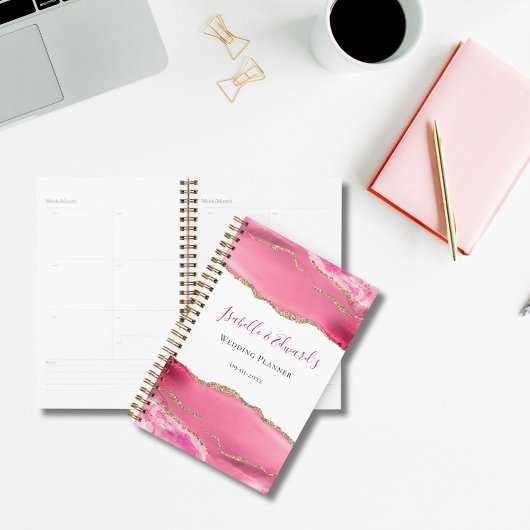 Roze & Goud Elegant Agaat Steen Bruiloft Paar Planner