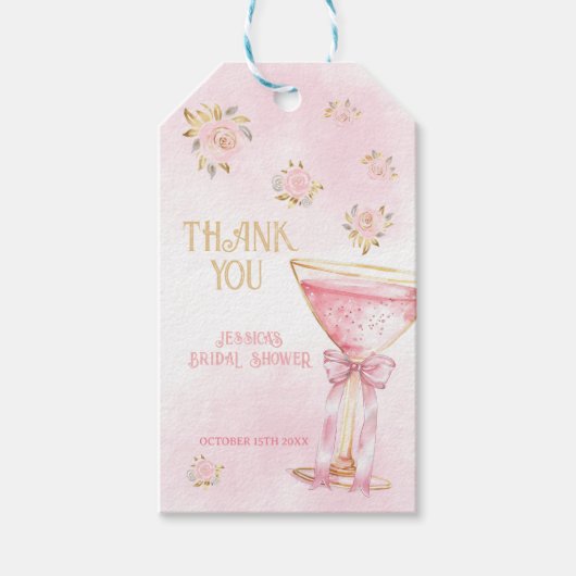 Roze Goud Elegant Bloemen Vrijgezellenfeest Bedank Cadeaulabel (Voorkant)