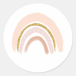 Roze & Goud Elegant Boho Regenboog Ronde Sticker