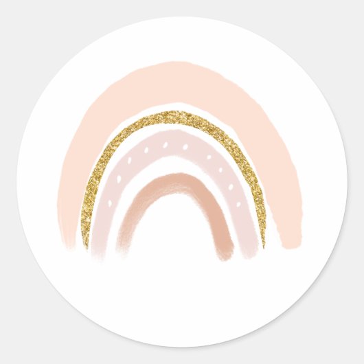Roze & Goud Elegant Boho Regenboog Ronde Sticker (Voorkant)