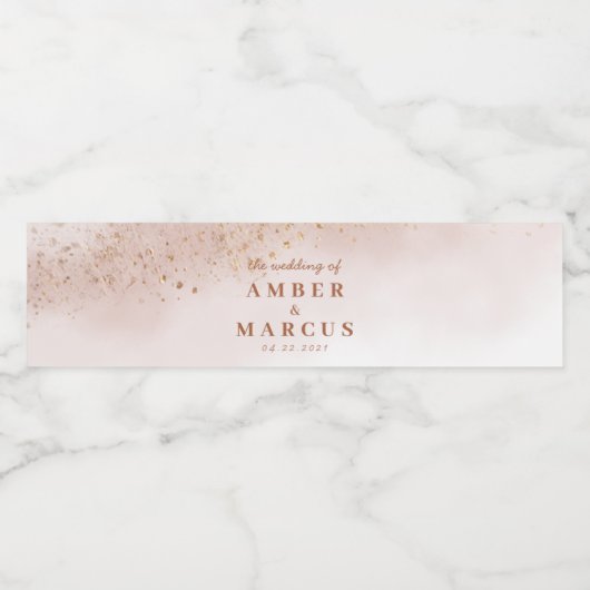 Roze Goud Elegant Bruiloft Waterfles Etiket (Enkel label)