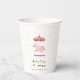 Roze Goud Elegant Carrousel Carnaval Baby shower Papieren Bekers