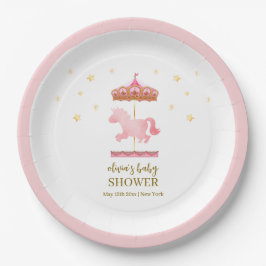 Roze Goud Elegant Carrousel Carnaval Baby shower Papieren Bordje