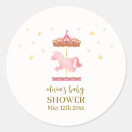 Roze Goud Elegant Carrousel Carnaval Baby shower Ronde Sticker