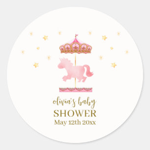 Roze Goud Elegant Carrousel Carnaval Baby shower Ronde Sticker