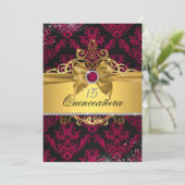 Roze Goud Elegant Damask Quinceanera Invite Kaart (Staand voorkant)